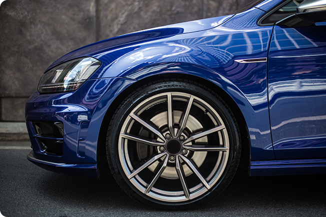 Shiny blue car.